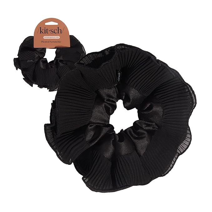 Kitsch Pleated Scrunchie for Women - No Crease Hair Ties No Damage, Stylish and Comfortable Fabric Ponytail Holders for Everyday Hairstyles & Spooky Season Looks - 1pc