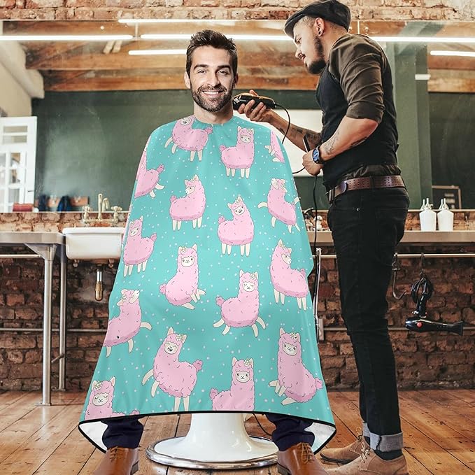 Visesunny Barber Cape - Cute Pink Llama Dot Polyester Hair Cutting Salon Apron - Anti-Static, Water-Resistant Shaving Bib