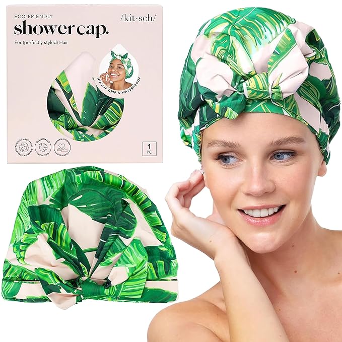 Kitsch Luxury Large Shower Cap for Women - Palm Leaves