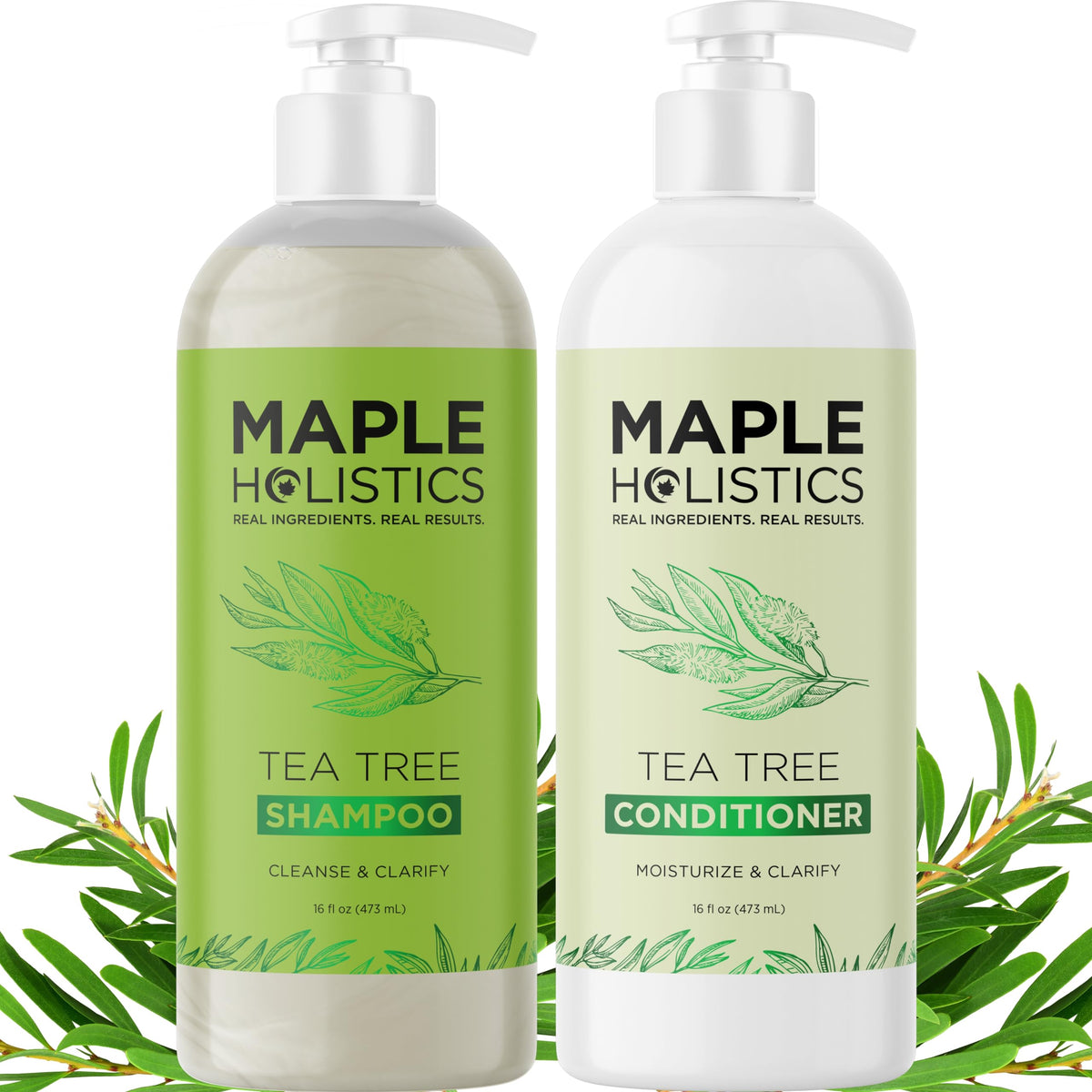 Tea Tree Shampoo and Conditioner Set - Sulfate Free Clarifying Shampoo and Conditioner for Oily Hair & Scalp Care with Australian Tea Tree Oil - Complete Dry Scalp Treatment for Build Up (8 Fl Oz)