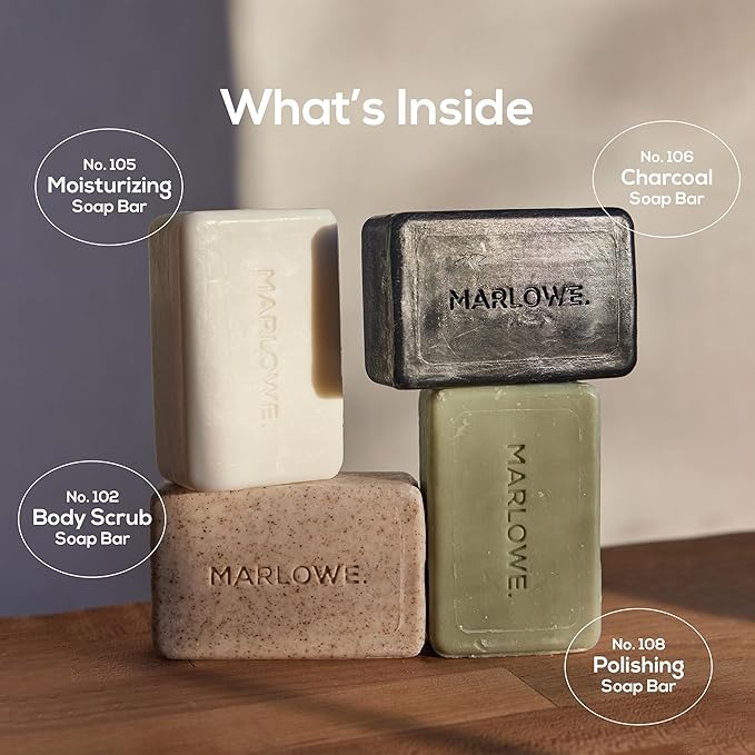 MARLOWE. Soap Discovery Gift Set, Mens Skin Care Variety Selection, 4 Pack