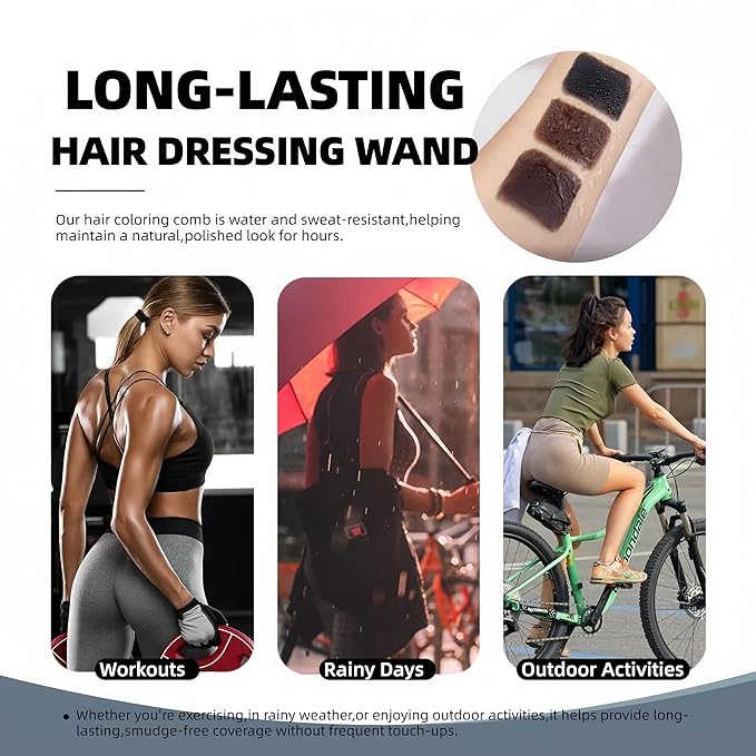 Temporary Hair Dye Comb for Gray Hair Coverage, Disposable Hair Color Stick with Precision Brush, Advanced Non-Irritating & Smudge-Proof Formula, Quick Root & Sideburn Touch-Up (light brown)