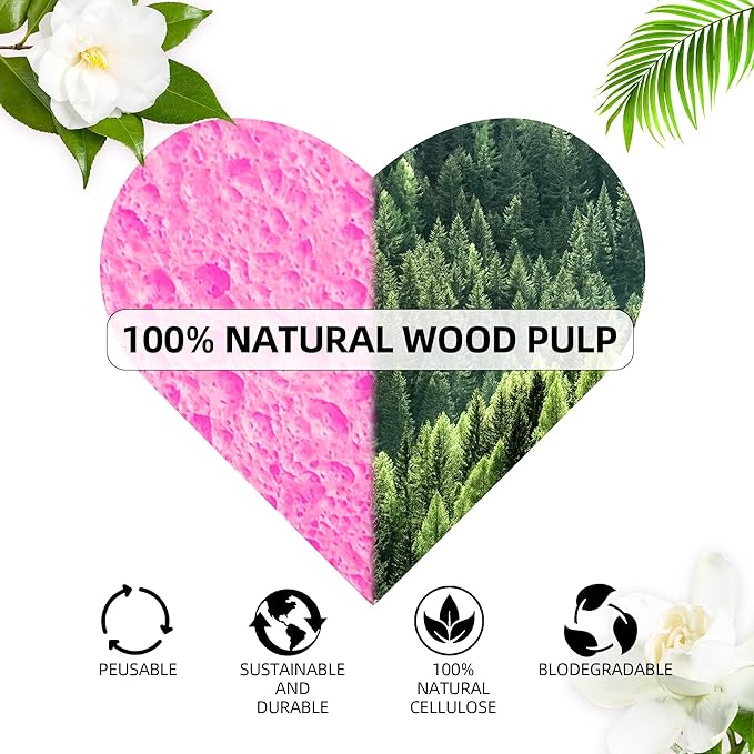 Silkyhose Women 120-Count Compressed Cellulose Heart Shape Face Facial Sponges 100% Natural Cosmetic Sponges for Facial Cleansing Exfoliating Mask Skin Massage (（Pink） 120 Count)