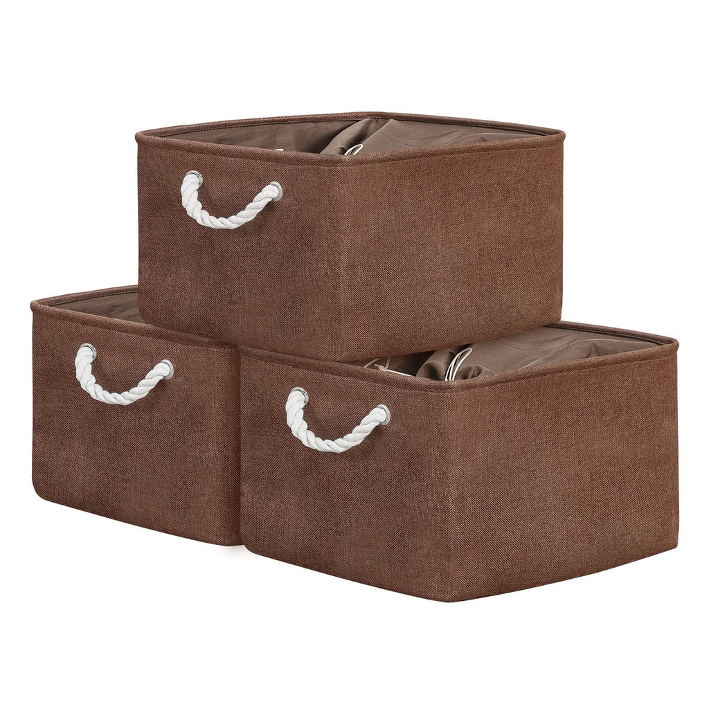 TheWarmHome Organization and Storage Basket for Organizing - 17x14x10 inch 3 Pack Fabric Storage Cubes, Collapsible Storage Bins for Shelves Closet Organizer Toy Gift Cloth (Brown)