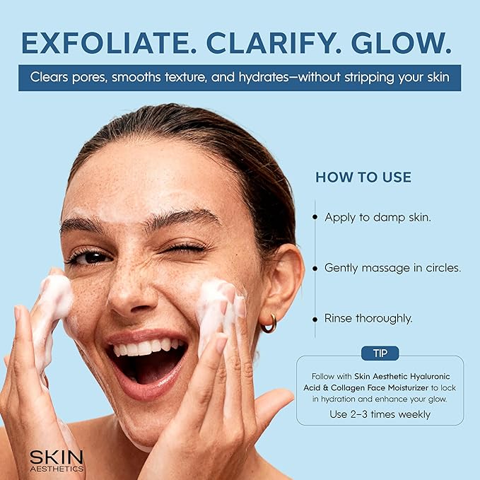 Skin Aesthetics Face Scrub with Hyaluronic & Salicylic Acid – Deep Cleansing, Hydrating & Gentle Exfoliating Face Wash For Acne-Prone Skin – Dermatologist Tested, Korean Skin Care – 6.76 Fl Oz