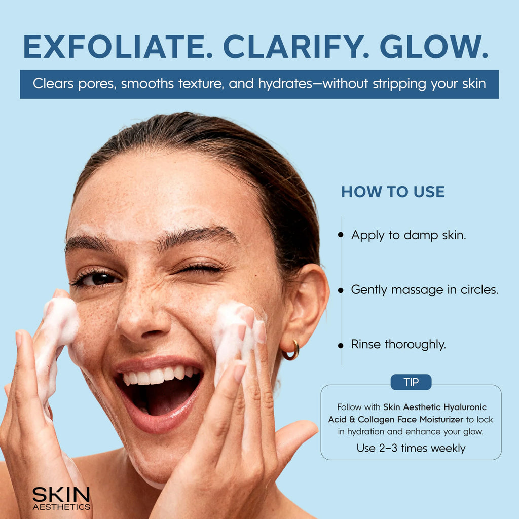 Skin Aesthetics Face Scrub with Hyaluronic & Salicylic Acid – Deep Cleansing, Hydrating & Gentle Exfoliating Face Wash For Acne-Prone Skin – Dermatologist Tested, Korean Skin Care – 6.76 Fl Oz