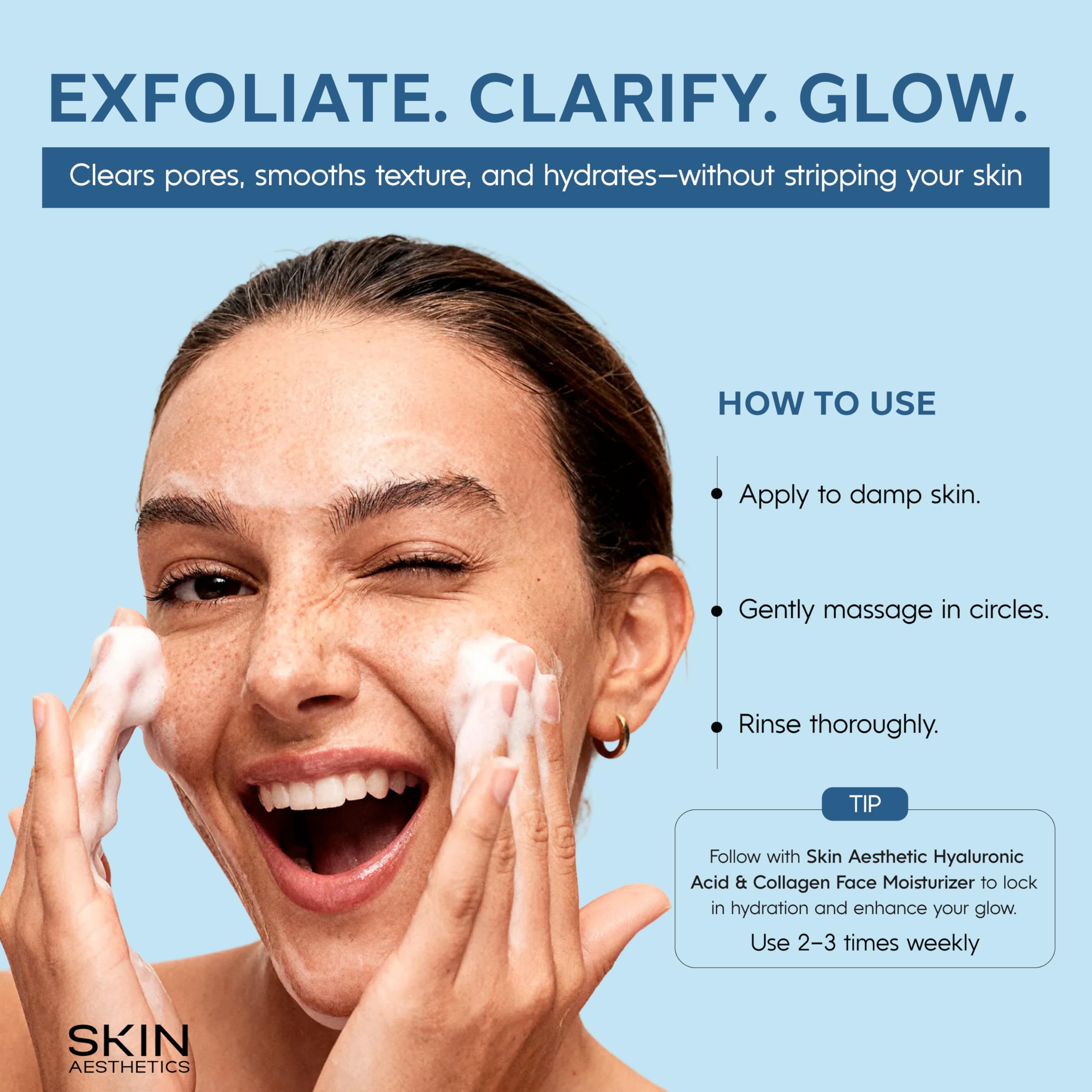 Skin Aesthetics Face Scrub with Hyaluronic & Salicylic Acid – Deep Cleansing, Hydrating & Gentle Exfoliating Face Wash For Acne-Prone Skin – Dermatologist Tested, Korean Skin Care – 6.76 Fl Oz