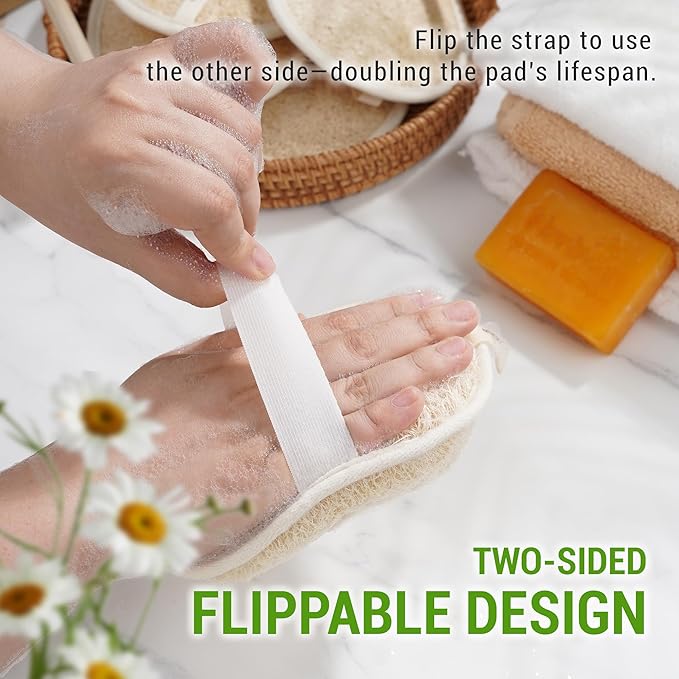 Herbvian Vietnamese Natural Loofah Exfoliating Body Scrubber Pads, 100% Plant-Based Shower Luffa Sponge, Bath Loofah for Women Men (3, Oval 6.5"x4.9")