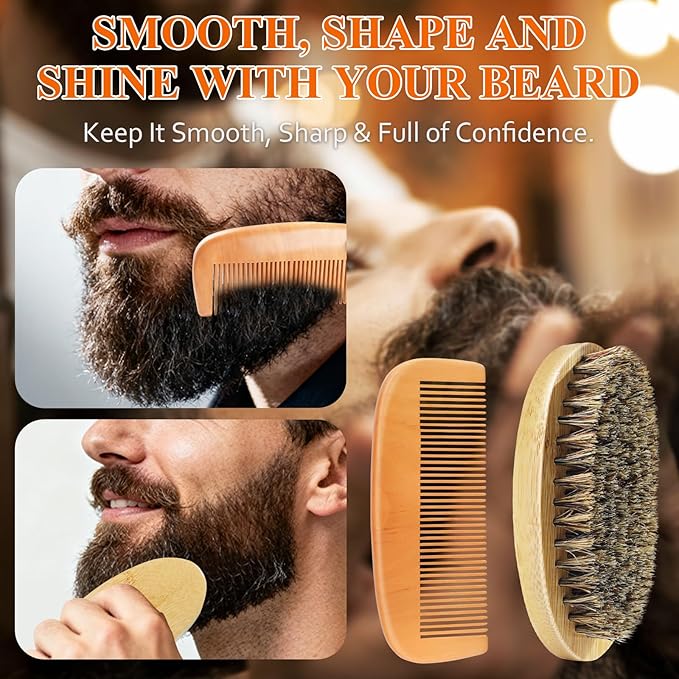 DUAIU Beard Grooming Kit for Men Care, Beard Oil & Beard Balm, Boar Bristles Brush, Multi-Comb and Scissors for Beard and Moustache Trimming and Styling - Great for Dad/Husband/Boyfriend Use