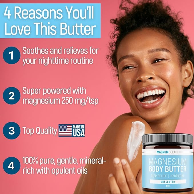 Magnum Solace Magnesium Body Butter - Nighttime Magnesium Cream - Lightly Scented