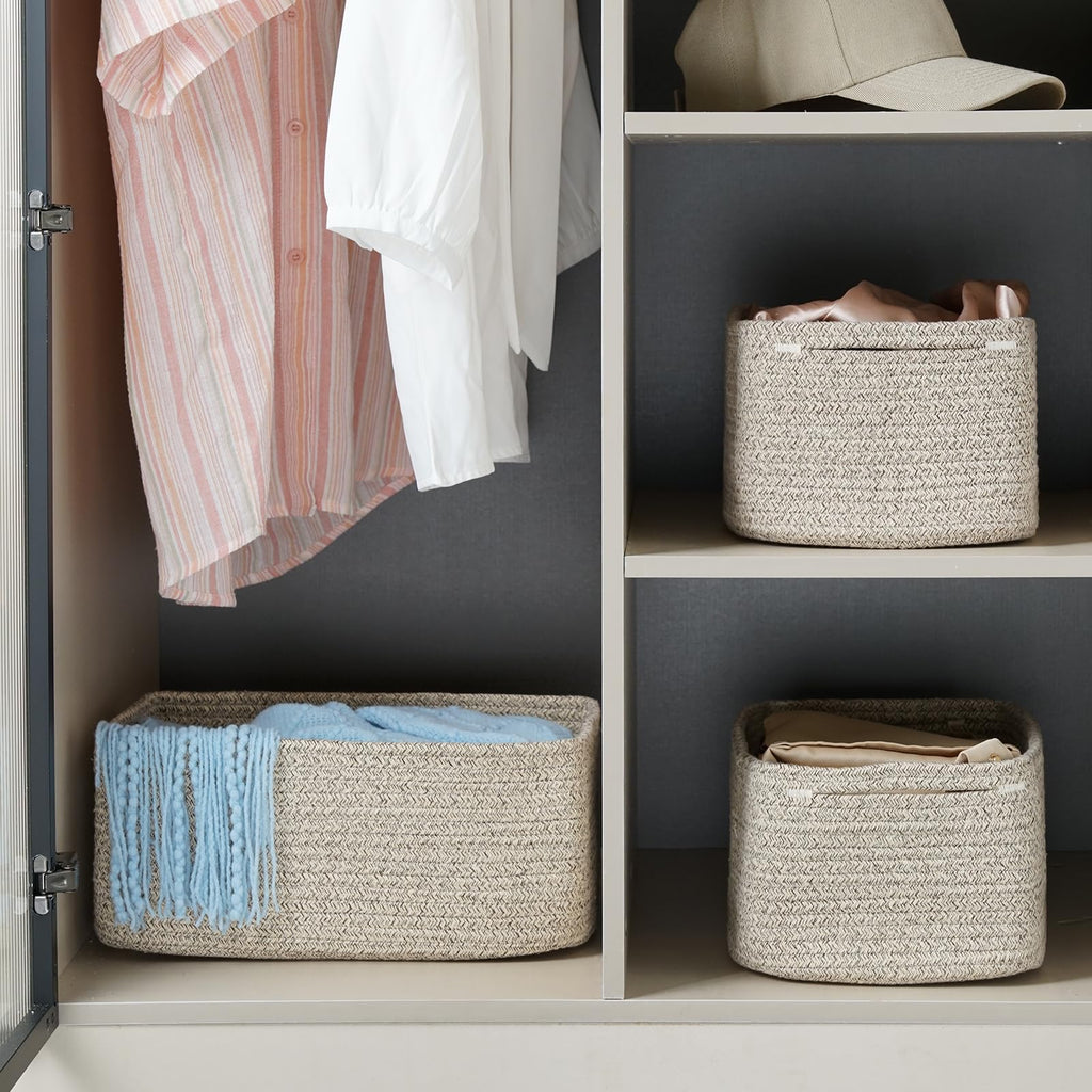 3 Pack Small Storage Baskets for Organizing, 11.8×7.8×5.1", Mixed Brown