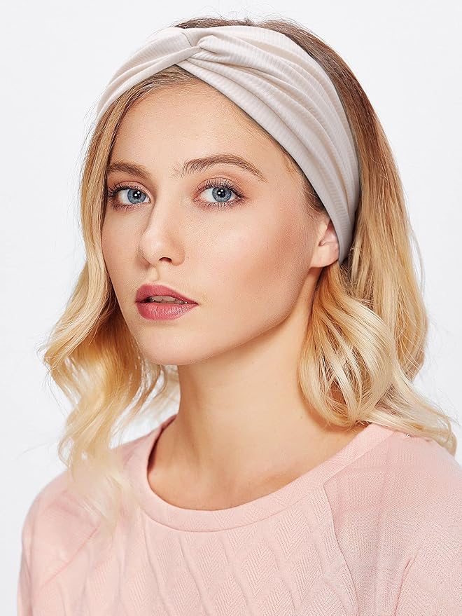 Huachi Boho Knotted Headbands - Wide Non-Slip Turban Hair Accessories for Women in Solid Colors