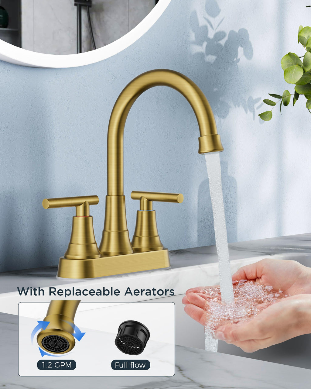 FORIOUS Brushed Gold Bathroom Faucets, 4 Inch Centerset Vanity Faucet Gold