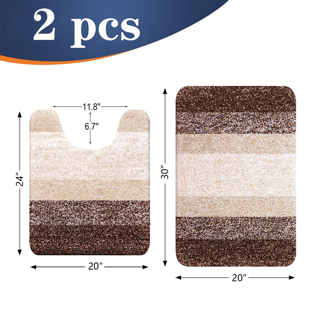 OLANLY Micorfiber Bathroom Rug Set 2 Piece, 30"x20"+U-Shaped 24"x20"