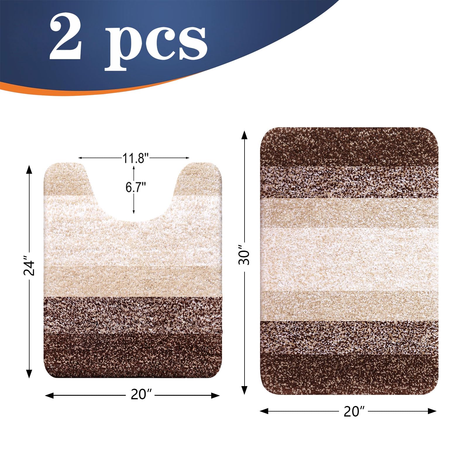 OLANLY Micorfiber Bathroom Rug Set 2 Piece, 30"x20"+U-Shaped 24"x20"
