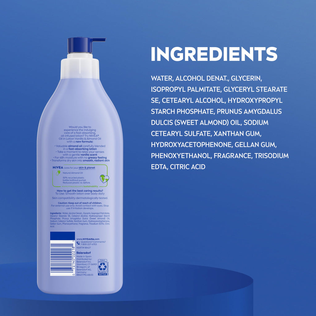 NIVEA Oil In Lotion Body Lotion, Vanilla and Almond Oil, 3 x 16.9 FL OZ