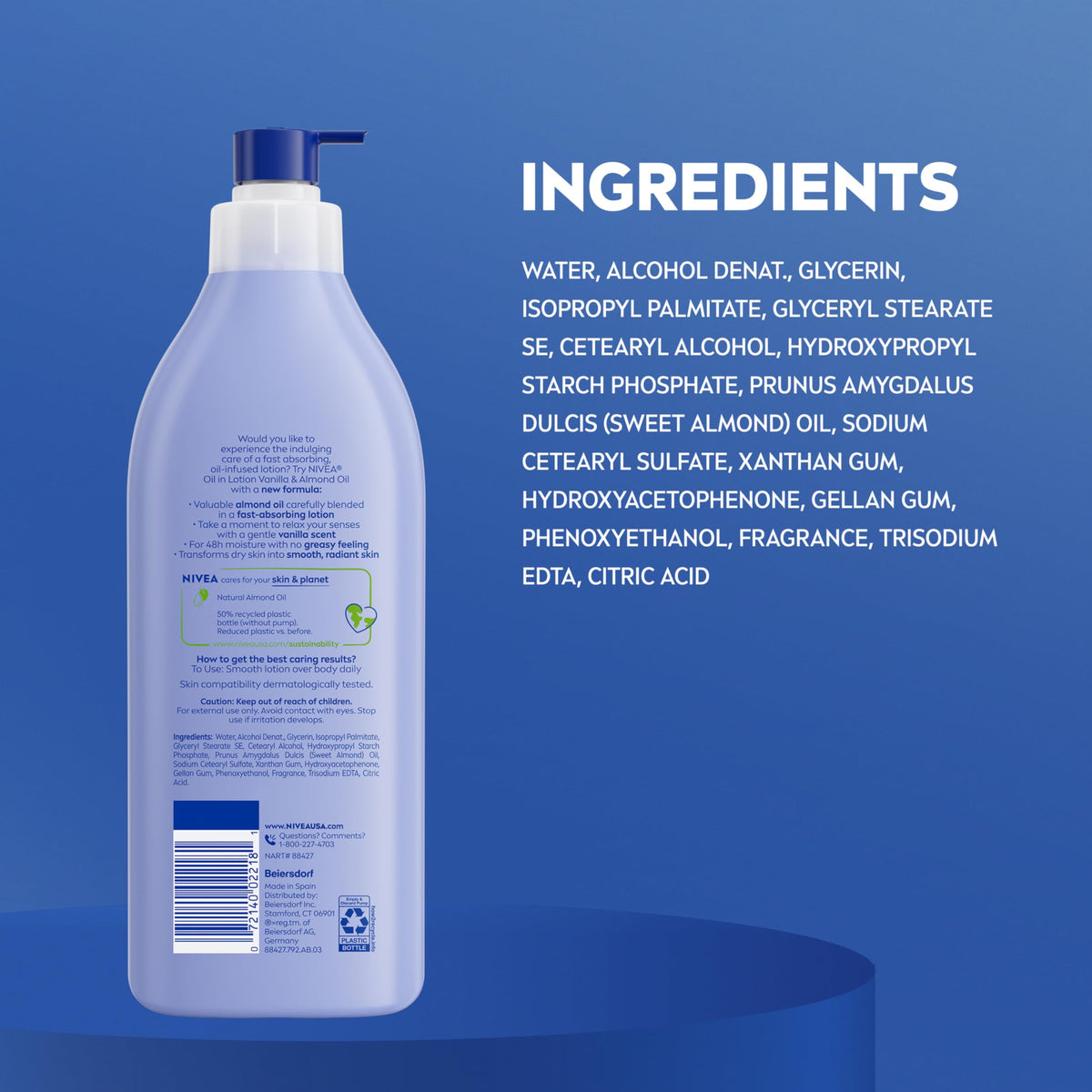 NIVEA Oil In Lotion Body Lotion, Vanilla and Almond Oil, 3 x 16.9 FL OZ