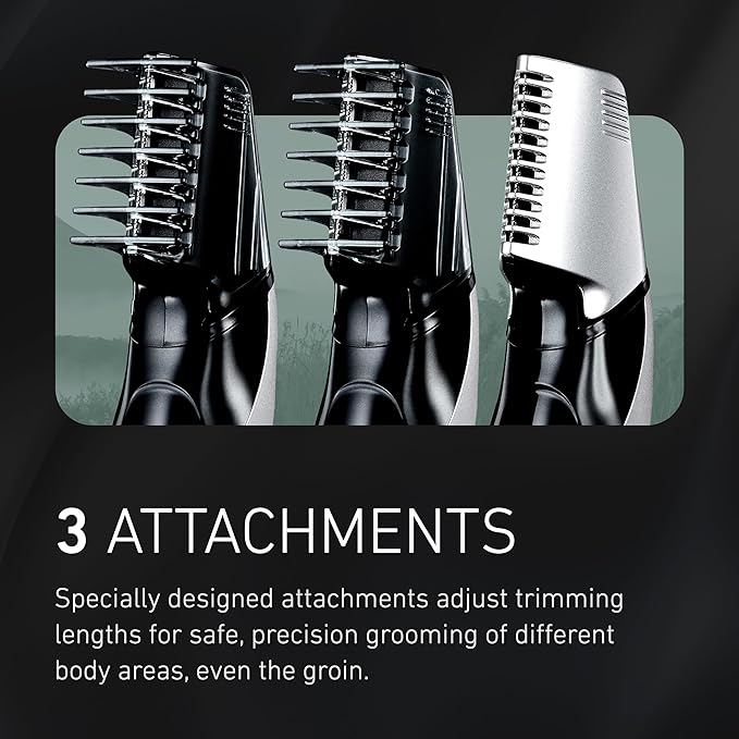 Panasonic Electric Body Trimmer for Men, Cordless Washable Wet Dry Groomer with 3 Comb Attachments, Black ER-GK60-S
