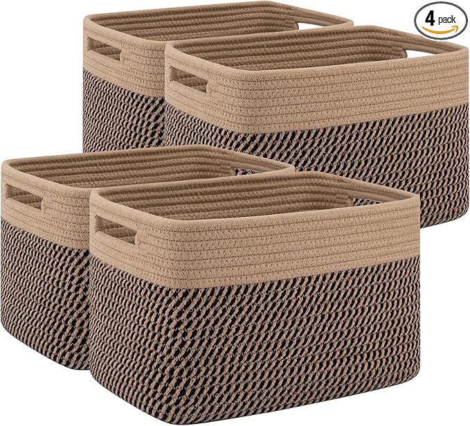SIXDOVE 4 Pack Storage Baskets for Organizing, Woven Baskets for Shelves - Perfect for Toys, Books, Towels, and Clothes, Durable Gift Basket Bins Toy Storage, 12.7''L x9''W x7.8''H, Black and Brown