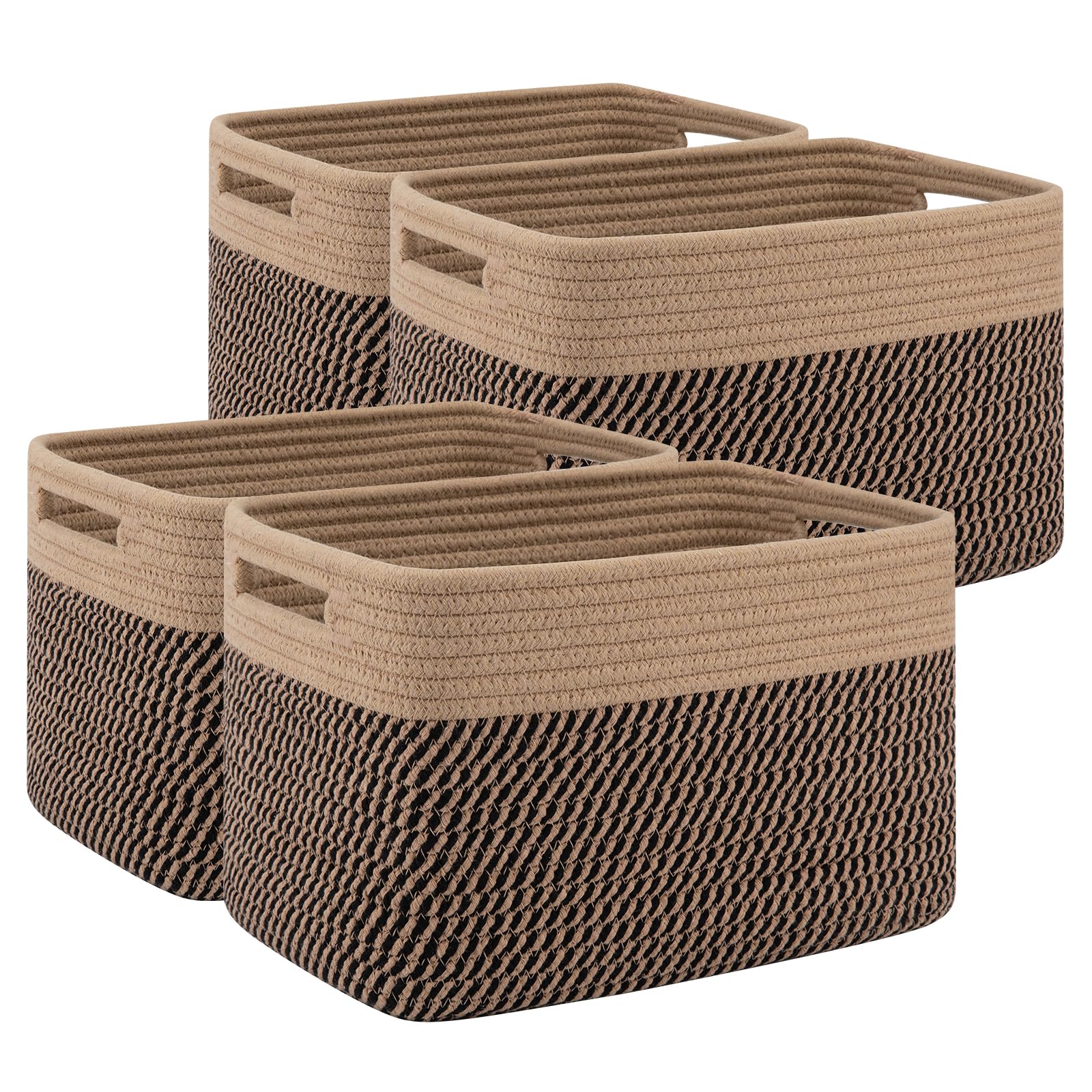 SIXDOVE 4 Pack Storage Baskets for Organizing, Woven Baskets for Shelves - Perfect for Toys, Books, Towels, and Clothes, Durable Gift Basket Bins Toy Storage, 12.7''L x9''W x7.8''H, Black and Brown