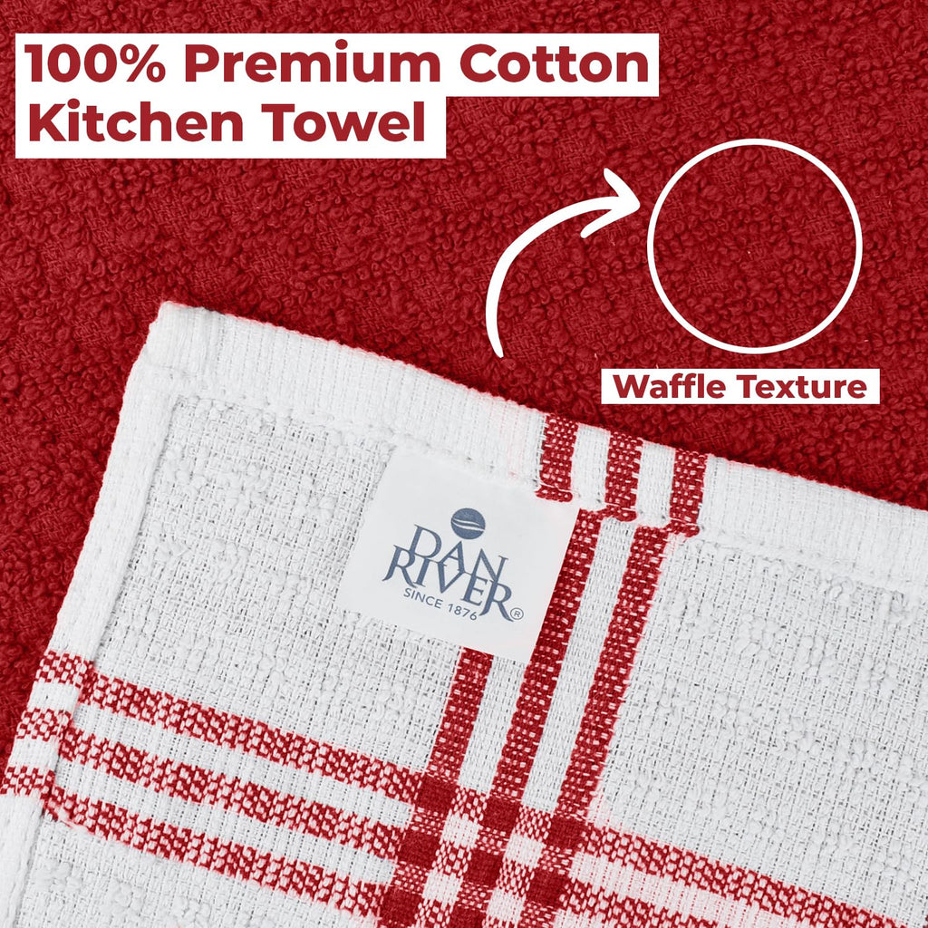 DAN RIVER Red Kitchen Towels, 12 Pack, 16x26 Inches Absorbent Dish Towels