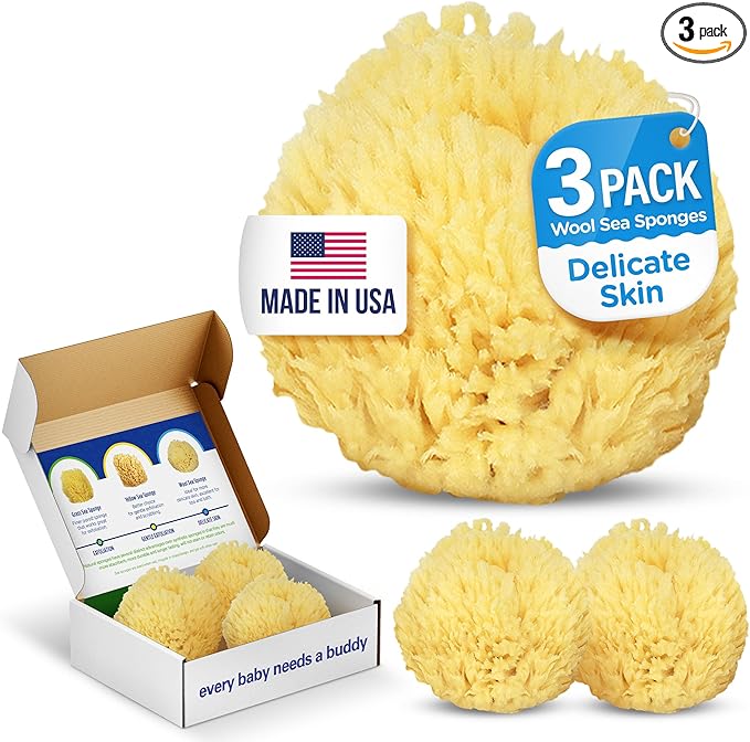 Baby Buddy Absorbent Natural Bath Sponge, Ultra Soft Premium Sea Wool Sponge, Soft On Baby's Tender Skin, Bath Accessories Baby and Kids, Infant Bath, Biodegradable, Hypoallergenic, 4.5 in