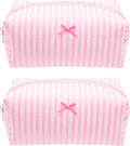 Cozy Makeup Bag for Women,Zipper Cosmetic Pouch,Stripe Cute Pink,2 Pack