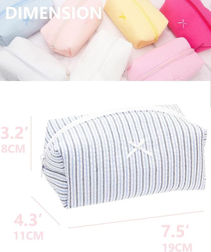 PAZIMIIK Cozy Makeup Bag for Women,Zipper Cosmetic Pouch,Stripe Blue Mix