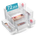 Vtopmart 72 PCS Clear Plastic Drawer Organizers Set, 4-Size Versatile Bathroom and Vanity Organizer Trays, Non-Slip Storage Containers for Makeup, Jewelries, Bedroom，Kitchen Utensils and Office