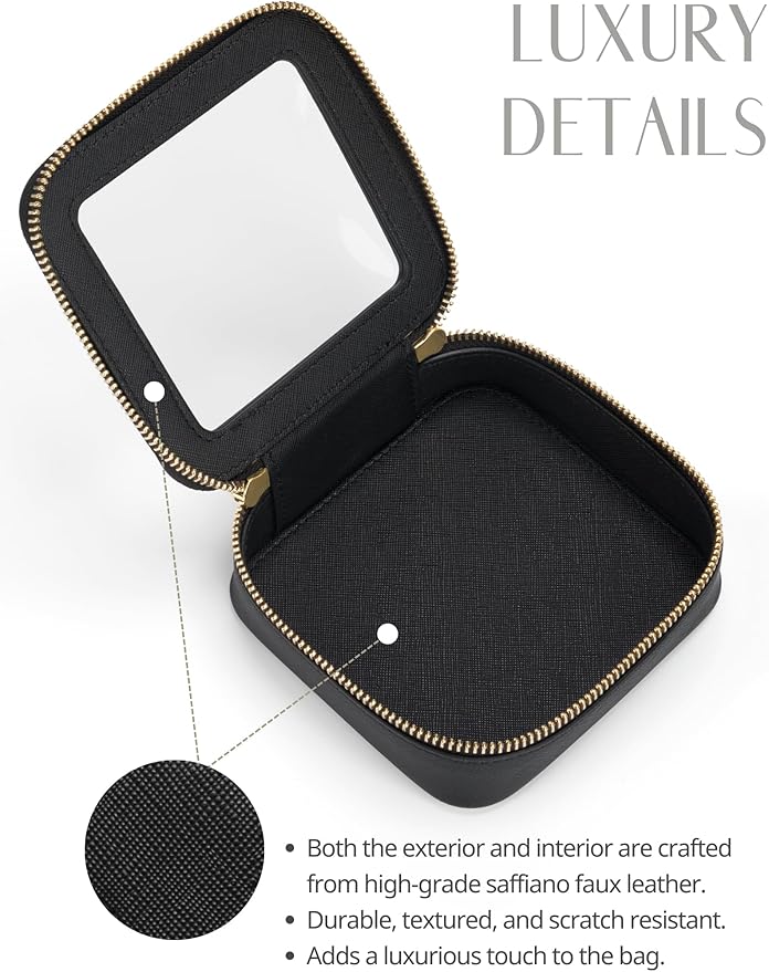 Mini Clear Black Makeup Bag - Cute Square Cosmetic Pouch for Travel with Zipper - For Women & Girls