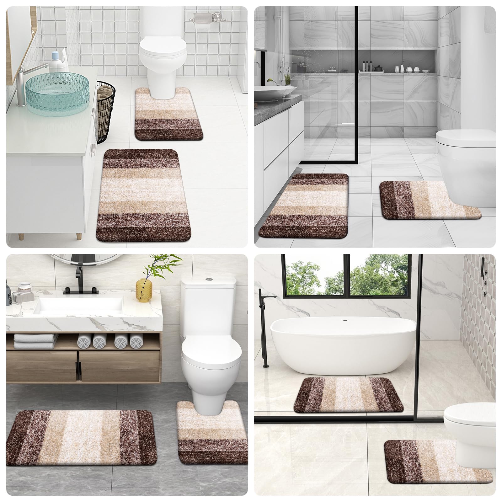 OLANLY Micorfiber Bathroom Rug Set 2 Piece, 30"x20"+U-Shaped 24"x20"