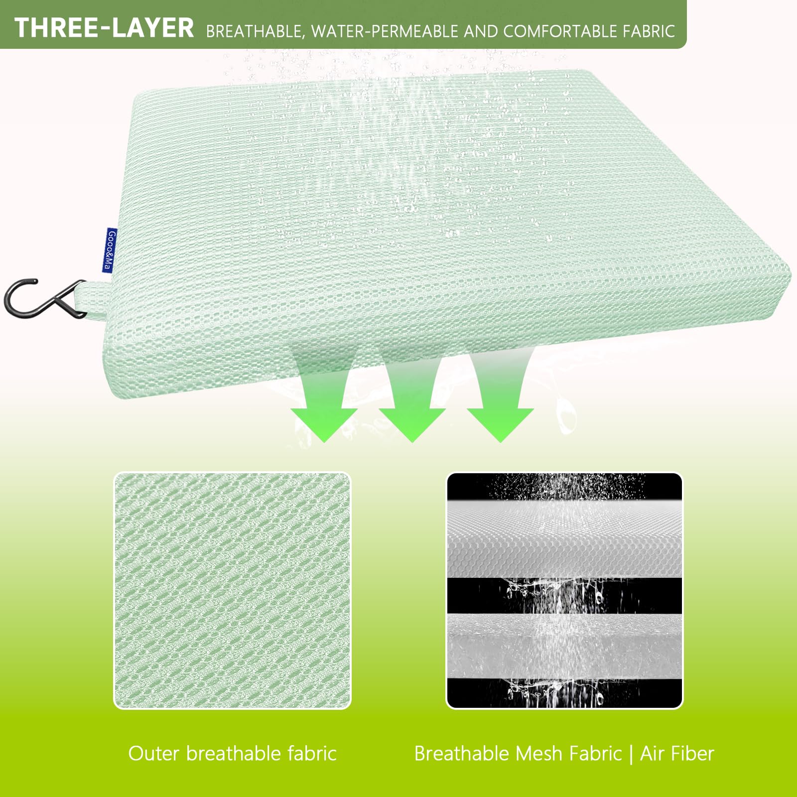 Gooo&Ma Shower Cushion, Non-Slip Air Fiber Bath Pad, Green
