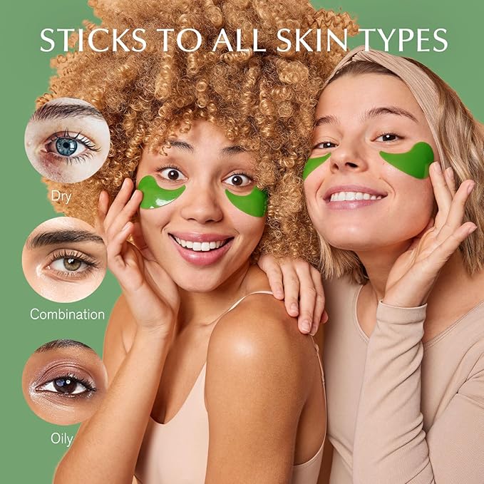 Enaskin Naturals Under Eye Patches for Women and Men: 30 Pairs Green Tea Eye Masks with Caffeine, Collagen & Hyaluronic Acid - Cooling Hydrogel Eye Gels for Refreshed-Looking Skin (Green Tea)