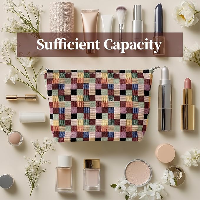 itgowisa Colorful Checkered Makeup Bag, Travel Makeup Pouch Purse Organizer