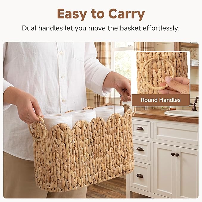 StorageWorks Toilet Paper Storage Holder, Slim Scalloped Basket Organizer