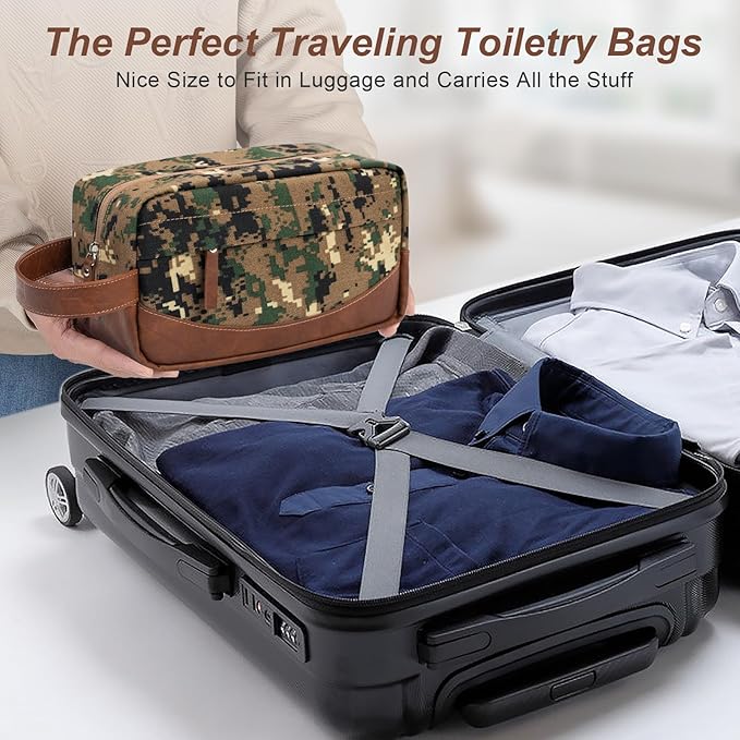 Ezday Travel Toiletry Bag for Men, Hanging Toiletry Organizer, Water Resistant Shaving Kit with Large Capacity for Travel Accessories (Camo-Green, Medium)