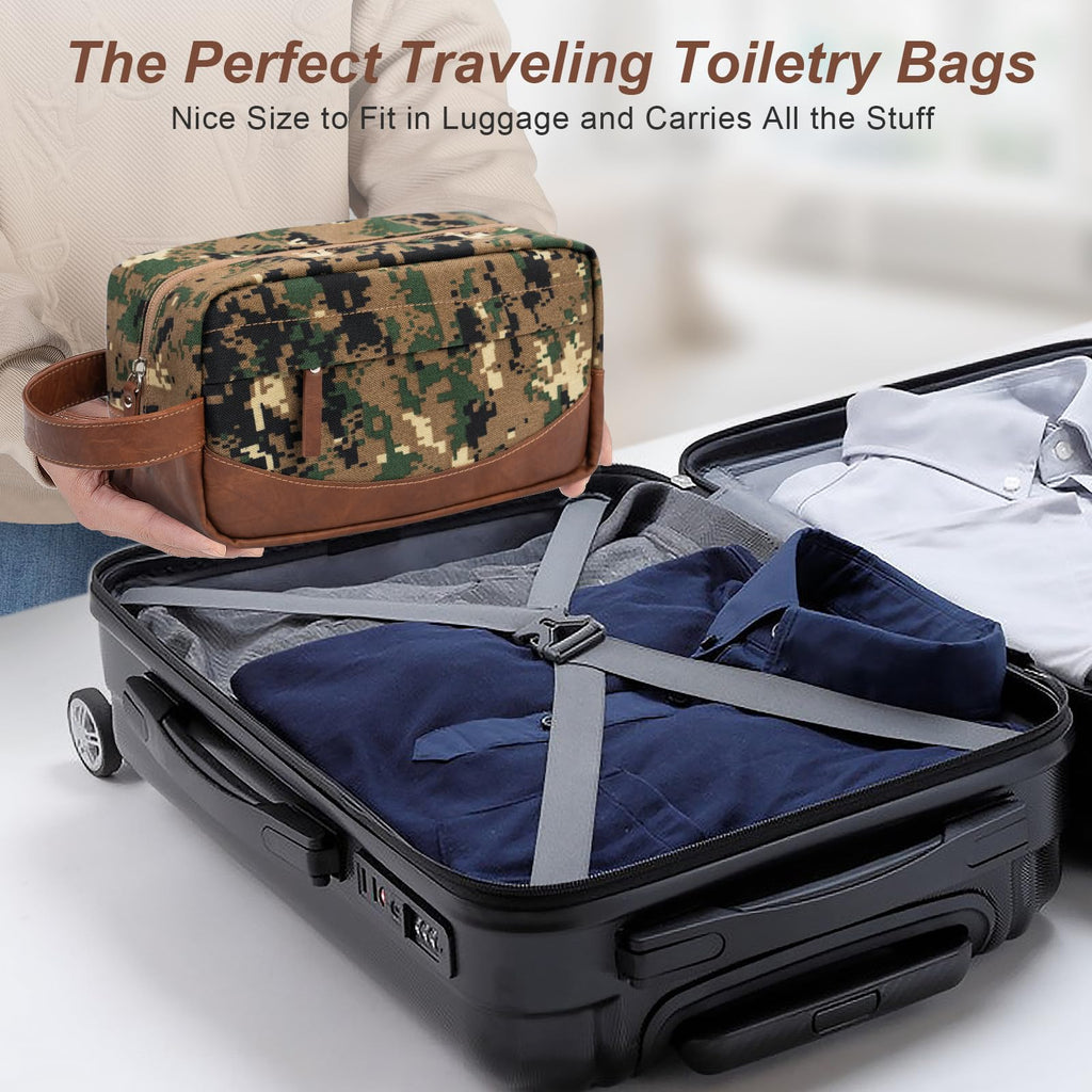 Ezday Travel Toiletry Bag for Men, Hanging Toiletry Organizer, Water Resistant Shaving Kit with Large Capacity for Travel Accessories (Camo-Green, Medium)