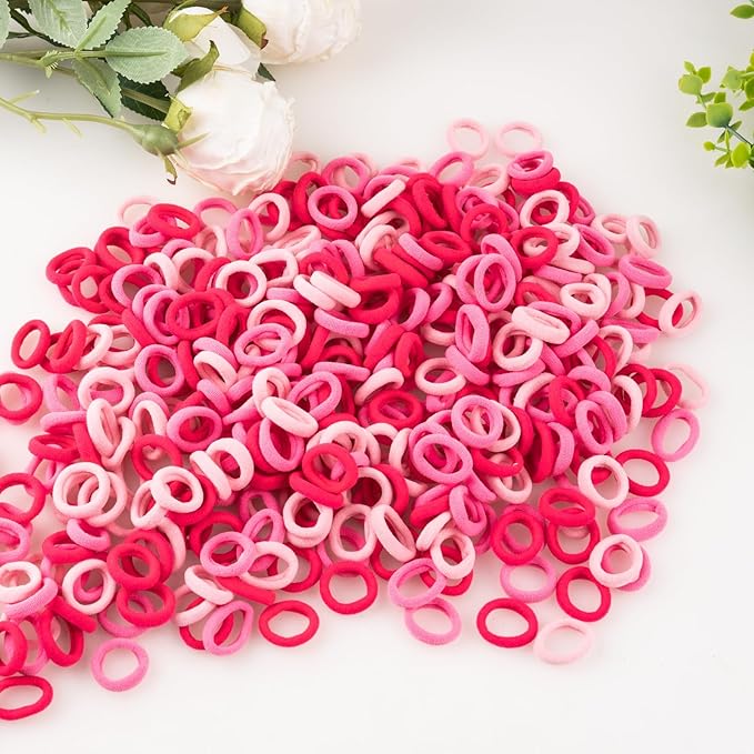 400 PCS Baby Hair Ties – No Damage Elastic Ponytail Holders, Soft Seamless Multicolor Hair Bands for Toddlers and Girls, Baby Hair Accessories (Mixed Pink)