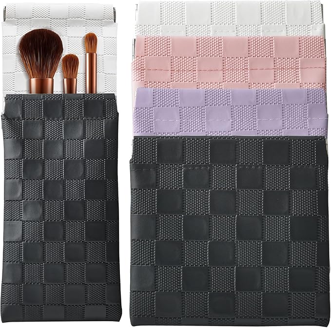 Muswelf 6 Pack 2 Sizes Small Makeup Pouches, Checkered Snap Closure Purse Pouches, PU Leather Coin Pouches, Sunglasses Case, Lipstick Case, Mini Travel Organizer for Women