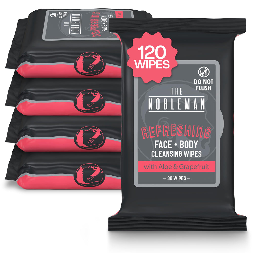 The Nobleman Refreshing Face + Body Cleansing Wipes – Deep Cleansing Skincare for Men with Aloe & Grapefruit, Oil Control, Dirt & Sweat Removal, Daily Hygiene & After Gym Solution, (4 Pack, 120 Ct)