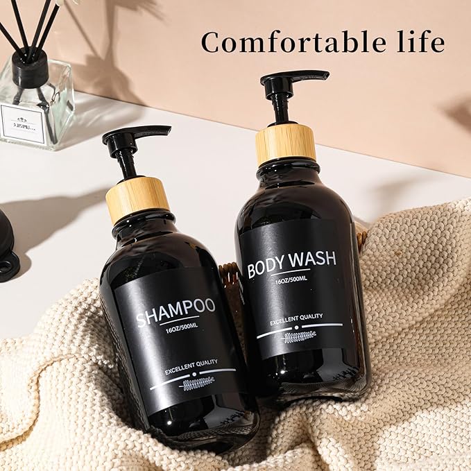 Mithrgrous Shampoo and Conditioner Dispenser Bottles,5Pack Dispenser Bottles Refillable,16.9oz Shower Containers for Conditioner,(Black) Bathroom Shampoo Dispenser Set
