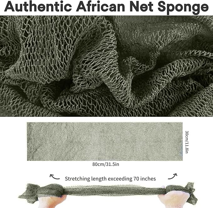 African Net Sponge Authentic, African Exfoliating Sponge Real African Net Black Owned, African Bath Sponge Back Scrubber, Body Exfoliator Shower Bath Accessories (Moss Green)