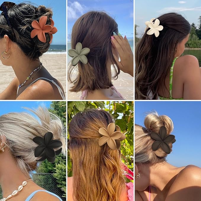 Sisiaipu Hair Clip, 6 Pcs Large Flower Claw Clips for Thick & Medium Hair, Hawaiian Flower Hair Clips, Beach Hair Accessories for Women and Girls - Basic