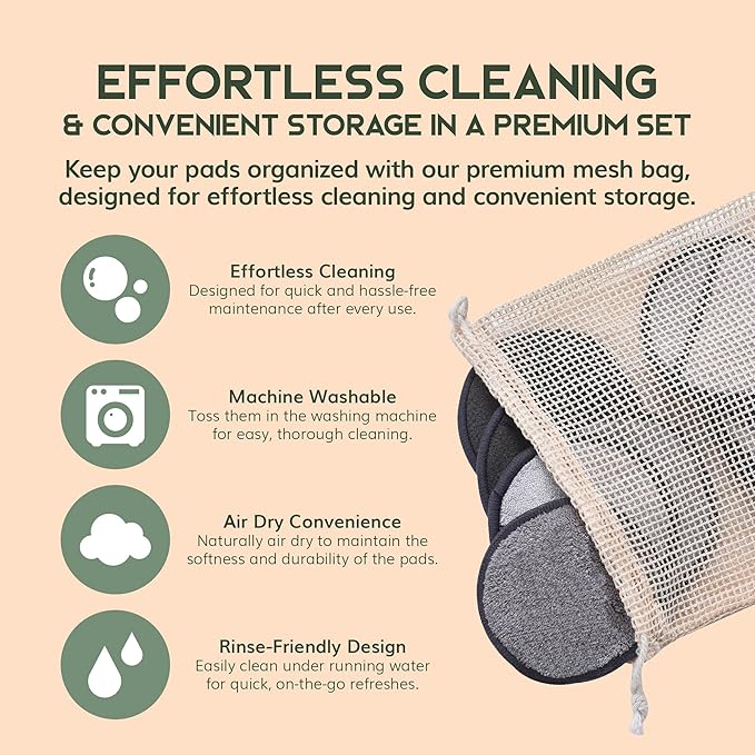 GREENZLA Reusable Makeup Remover Pads | 12 Pack | Bamboo Charcoal