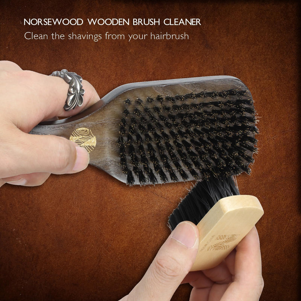 NORSEWOOD Boar Bristle Brush for Shine and Texture - Stiff Bristles for Medium Hair/Beards, Cleaning Brush Included