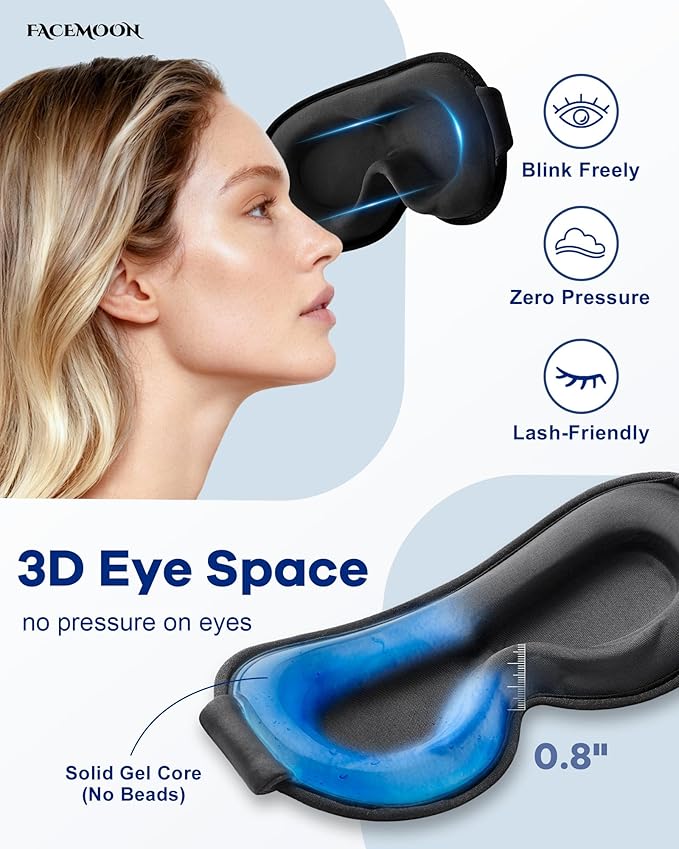 3D Cooling Gel Weighted Eye Mask for Puffy Eyes & Sleeping, Fsa Eligible Items Hsa, 6oz Gel-Weighted Blackout Sleep Mask, No Eye Pressure, Cold Relief for Migraines, After Surgery & Travel