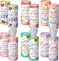 Outus 12 Pack Floral Christian Car Tissue Holder Cylinder with 3 Ply Facial Napkin Refillable Round Tube Tissue Boxes Container for Car Cup Holder SUV Home Office Travel Religious Bible Verse Gift