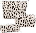 Gocvo 3 Pcs Makeup Bag Cosmetic Bag Set for Girls Women Travel Organizer Bathroom Toiletry Pouch Large Capacity Storage Bag (Leopard Beige)