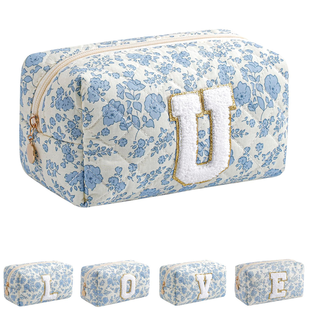 JOVAKIT Alphabet Makeup Bag Cosmetic Bag for Women, Christmas Gifts for Girls Age 6-18, Floral Flowers Coquette Travel Toiletry Zipper Make Up Pouch Organizer Trendy Stuff (Pink Floral G)