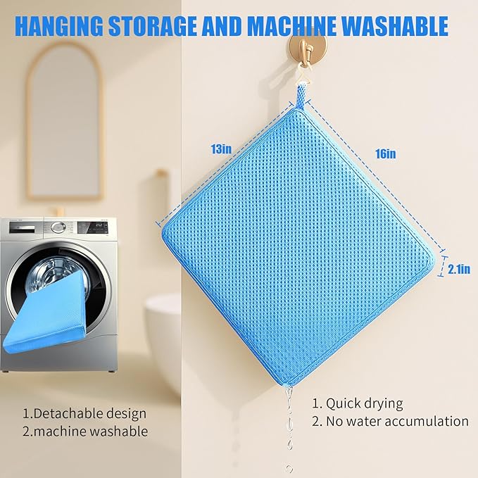 Gwremzlox Shower Seat Cushion,Thickened Shower Chair Cushion 4D Air Fiber Material,Machine Washable and Fast Drying Suitable for Shower Seats Bathtub Baths, Poolside & Rest Dressing Room Seats，Blue